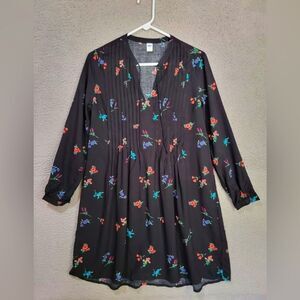 Old Navy Women's Boho Small Dress Trim Black/Floral Tie Neck cottage core
